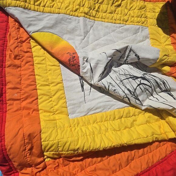 Tamarack Vintage Print Upcycled MCM Blanket Quilt Red Yellow Handmade Bright Art - Picture 7 of 9